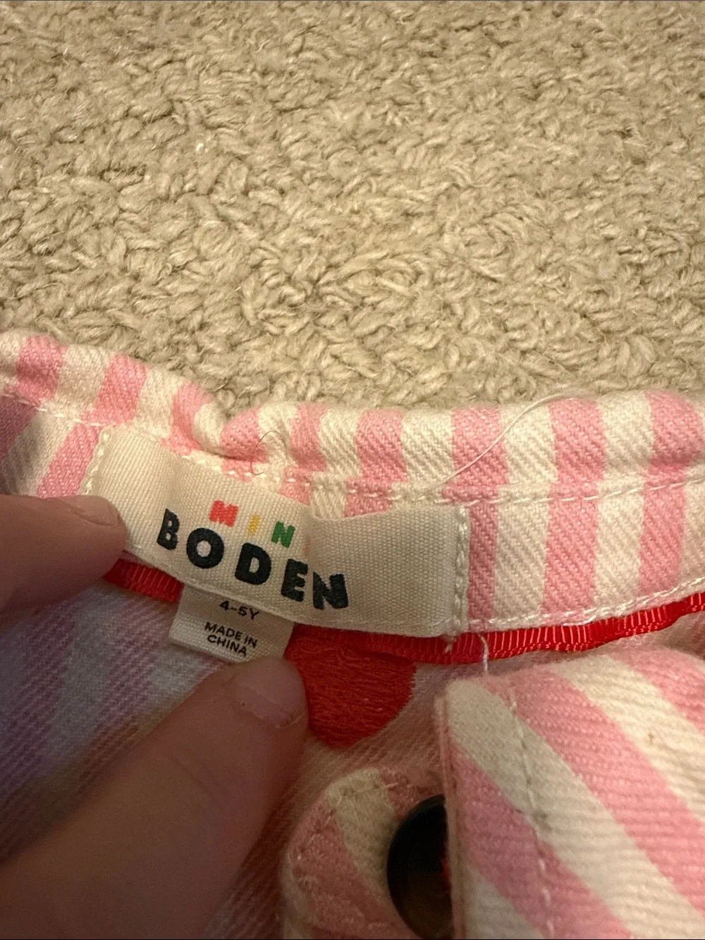 Mini Boden Pink & Red Striped Dress with Heart Motif